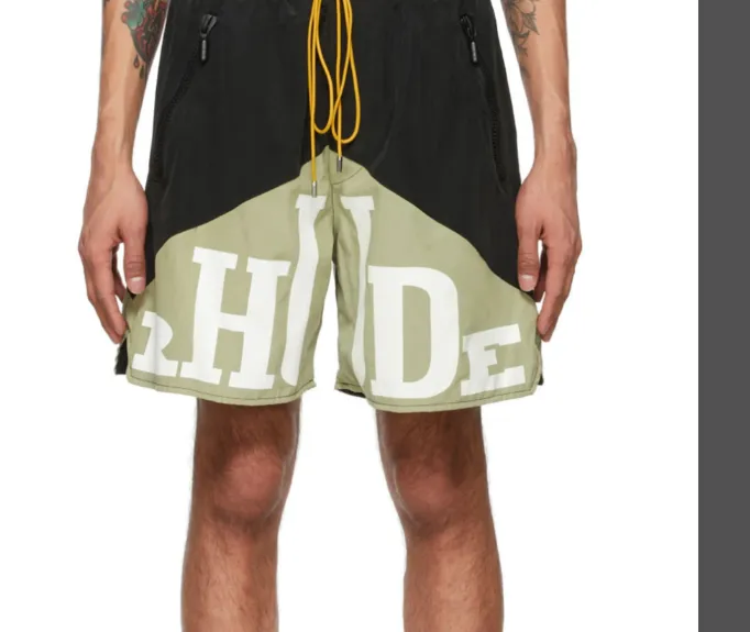 RHUDE Retro Letter Logo Printed Marlboro Two tone Splicing Drawstring Shorts Splicing S-XL