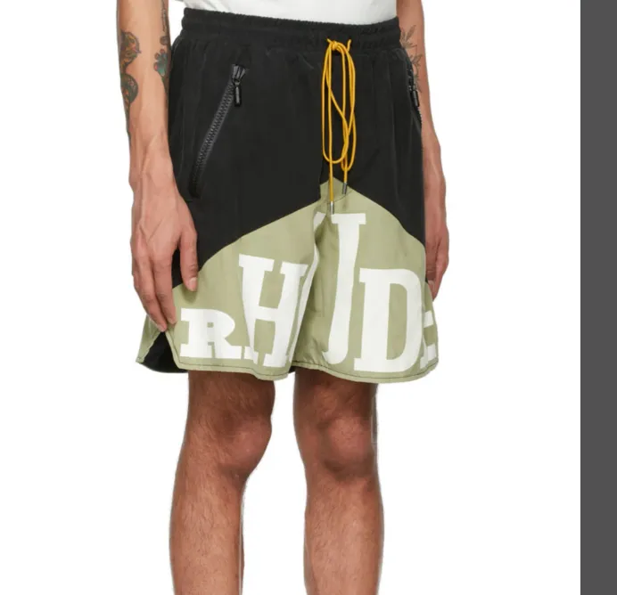 RHUDE Retro Letter Logo Printed Marlboro Two tone Splicing Drawstring Shorts Splicing S-XL