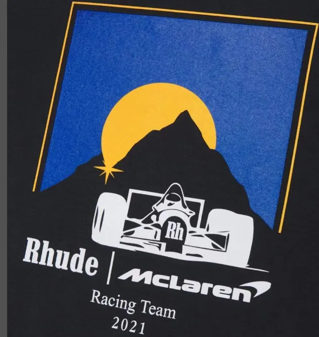 RHUDE MCLAREN F1 Formula Racing Printed Short sleeved T-shirt Black SMLXL Size