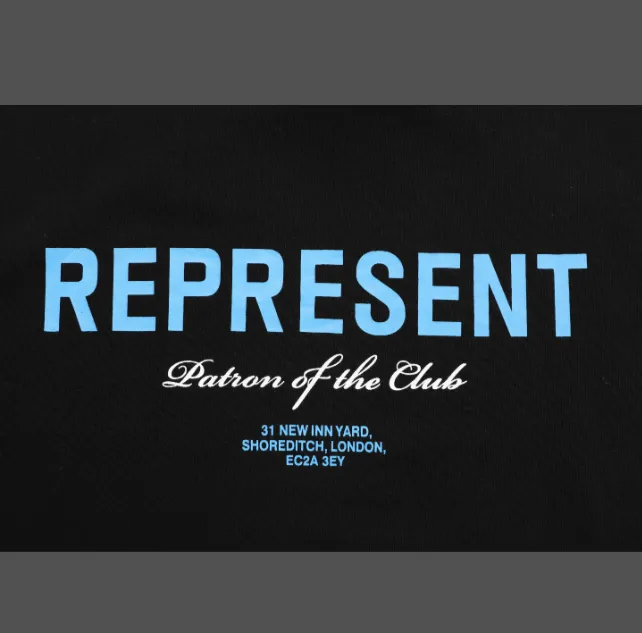 REPRESENT Spring Summer Blue Slogan Letter Logo Printed Short Sleeve T-shirt Black S-XL