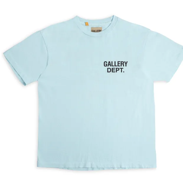 Gallery Depot. Classic Souvenir Tee Classic Logo Printed Retro Trendy Round Neck Short Sleeve T-shirt Black White Rice Apricot Sky Blue Fruit Green Deep Green S M L XL