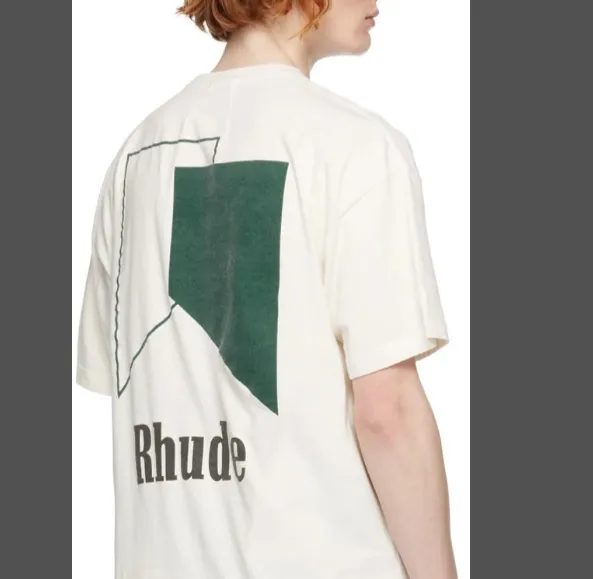 RHUDE TRACK LOGO TEE Pattern Printed Short Sleeve T-shirt White Black S M L XL