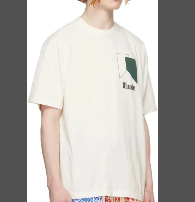 RHUDE TRACK LOGO TEE Pattern Printed Short Sleeve T-shirt White Black S M L XL