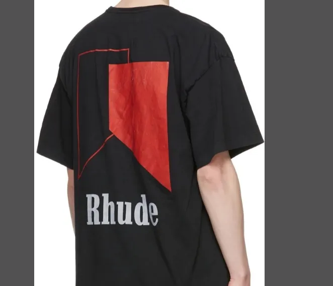 RHUDE TRACK LOGO TEE Pattern Printed Short Sleeve T-shirt White Black S M L XL