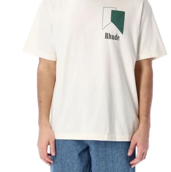 RHUDE TRACK LOGO TEE Pattern Printed Short Sleeve T-shirt White Black S M L XL