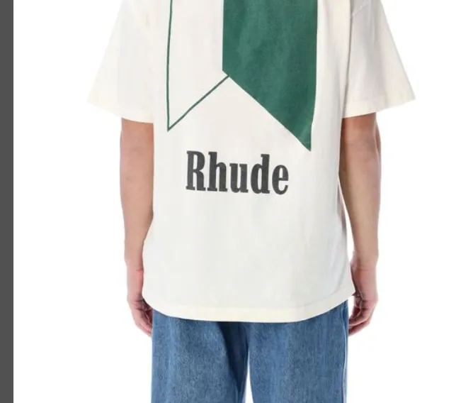 RHUDE TRACK LOGO TEE Pattern Printed Short Sleeve T-shirt White Black S M L XL