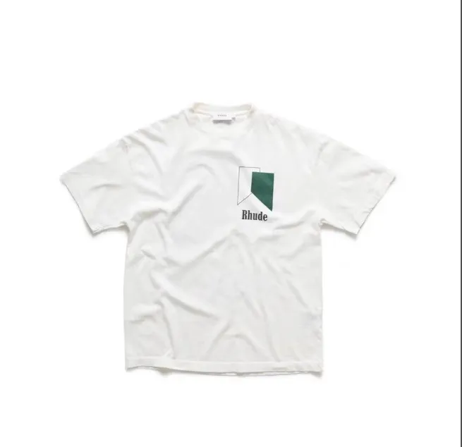 RHUDE TRACK LOGO TEE Pattern Printed Short Sleeve T-shirt White Black S M L XL