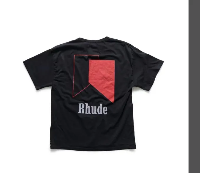 RHUDE TRACK LOGO TEE Pattern Printed Short Sleeve T-shirt White Black S M L XL