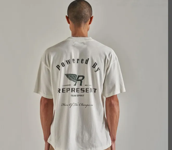 REPRESENT 22SS TEAM SPIRIT T-SHIRT LOGO Washed Round Neck Short Sleeve Retro White Washed Black S M L XL