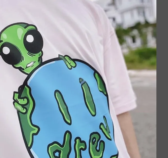 DREAM HOUSE ALLEN THE ALIEN Ss TEE Alien Earth Printed Round Neck Cotton Short sleeved T-shirt Light Camel Light Pink S M L XL