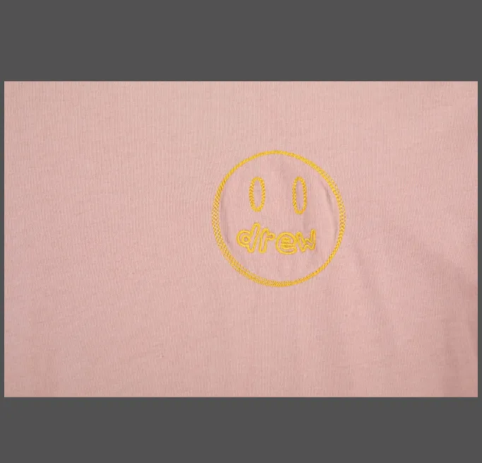 New Pink Drew Sketch Mascot Embroidered Smiling Short sleeved T-shirt Black Pink S M L XL