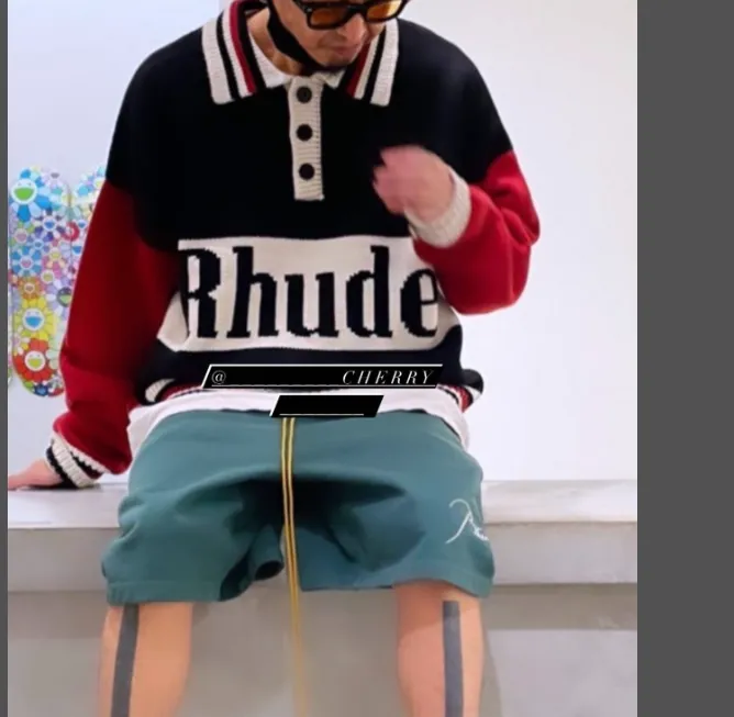 RHUDE Spring Summer Embroidered Logo Retro High Street Drawstring Shorts Apricot Light Blue Dark Green Black S-XL