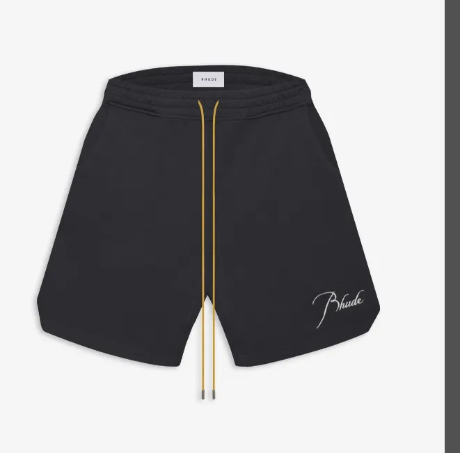 RHUDE Spring Summer Embroidered Logo Retro High Street Drawstring Shorts Apricot Light Blue Dark Green Black S-XL