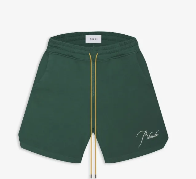 RHUDE Spring Summer Embroidered Logo Retro High Street Drawstring Shorts Apricot Light Blue Dark Green Black S-XL