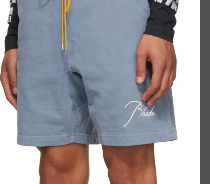 RHUDE Spring Summer Embroidered Logo Retro High Street Drawstring Shorts Apricot Light Blue Dark Green Black S-XL