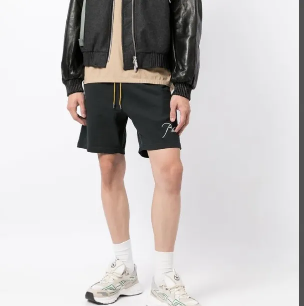 RHUDE Spring Summer Embroidered Logo Retro High Street Drawstring Shorts Apricot Light Blue Dark Green Black S-XL