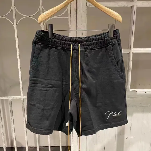 RHUDE Spring Summer Embroidered Logo Retro High Street Drawstring Shorts Apricot Light Blue Dark Green Black S-XL