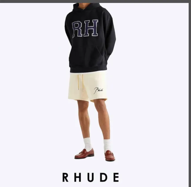 RHUDE Spring Summer Embroidered Logo Retro High Street Drawstring Shorts Apricot Light Blue Dark Green Black S-XL