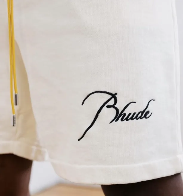 RHUDE Spring Summer Embroidered Logo Retro High Street Drawstring Shorts Apricot Light Blue Dark Green Black S-XL