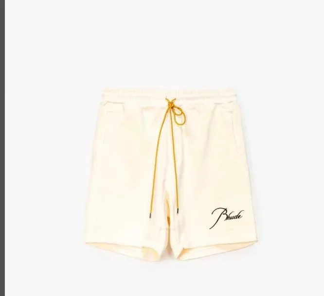 RHUDE Spring Summer Embroidered Logo Retro High Street Drawstring Shorts Apricot Light Blue Dark Green Black S-XL