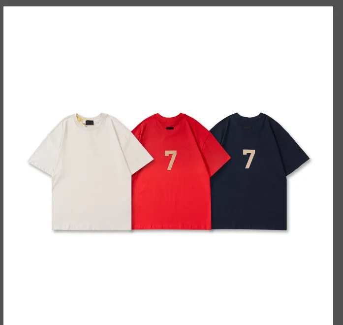 FEAR OF GOD 7 Tee Season 7 Main Line Number 7 Plush Printed Short Sleeve T-shirt Red Navy Blue Cement White Blue Black S-XL