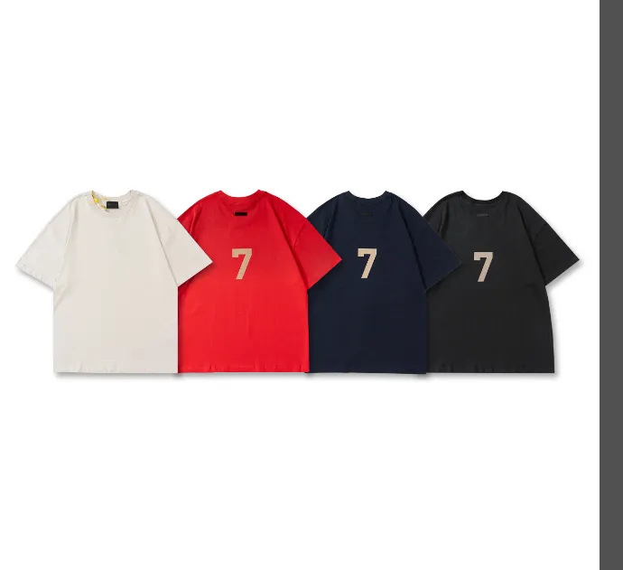 FEAR OF GOD 7 Tee Season 7 Main Line Number 7 Plush Printed Short Sleeve T-shirt Red Navy Blue Cement White Blue Black S-XL