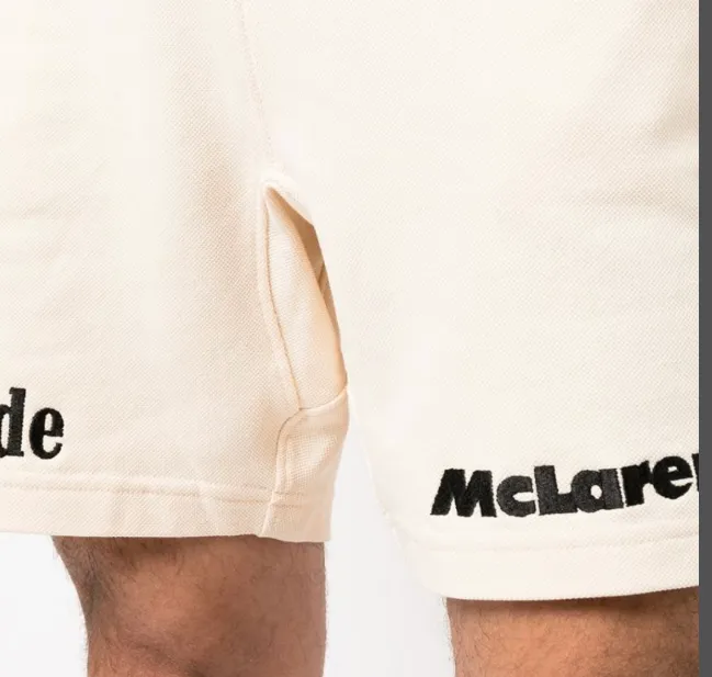 RHUDE x MCLAREN Co branded Letter Logo Embroidered Drawstring Shorts Apricot S-XL