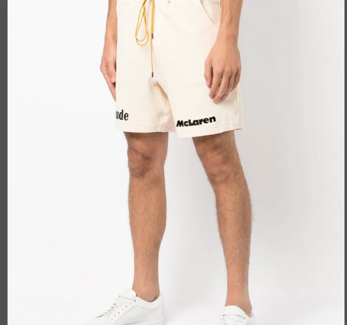 RHUDE x MCLAREN Co branded Letter Logo Embroidered Drawstring Shorts Apricot S-XL