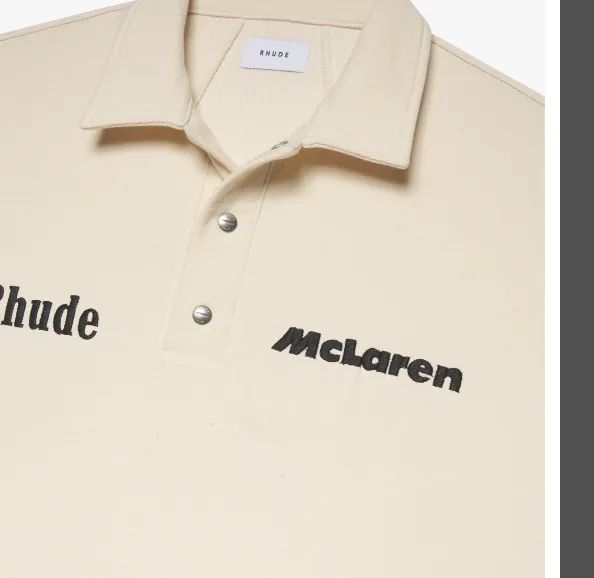 RHUDE x MCLAREN letter logo embroidered lapel sweater T-shirt in apricot color S-XL