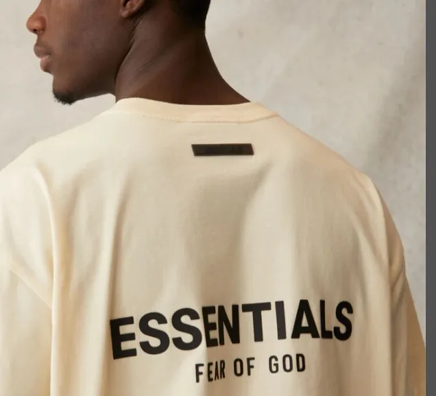 FEAR OF GOD 21SS ESSENTIALS Double Lined Back Silicone Letter Printed Short Sleeve T-shirt Black beige Medium Grey God Grey Brown Light Grey S M L XL