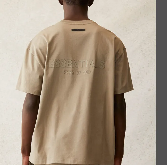 FEAR OF GOD 21SS ESSENTIALS Double Lined Back Silicone Letter Printed Short Sleeve T-shirt Black beige Medium Grey God Grey Brown Light Grey S M L XL