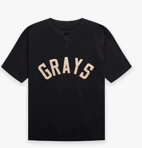 FEAR OF GOD GRAYS Henley Henley collar letter plush printed short sleeved T-shirt cement white blue light black S-XL