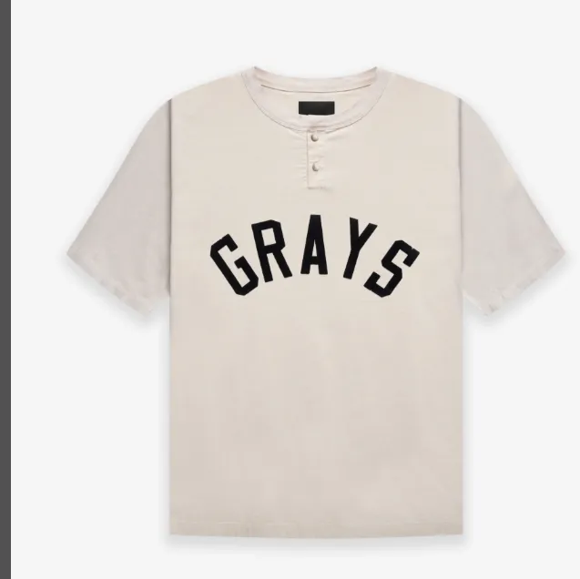 FEAR OF GOD GRAYS Henley Henley collar letter plush printed short sleeved T-shirt cement white blue light black S-XL