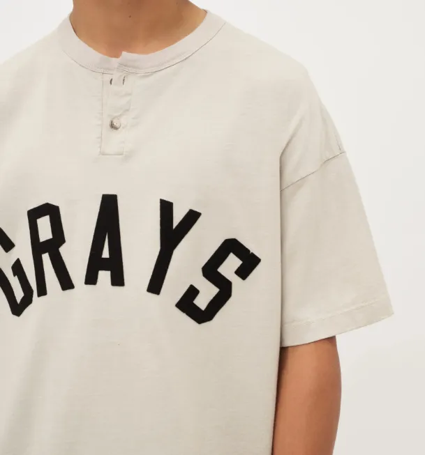 FEAR OF GOD GRAYS Henley Henley collar letter plush printed short sleeved T-shirt cement white blue light black S-XL