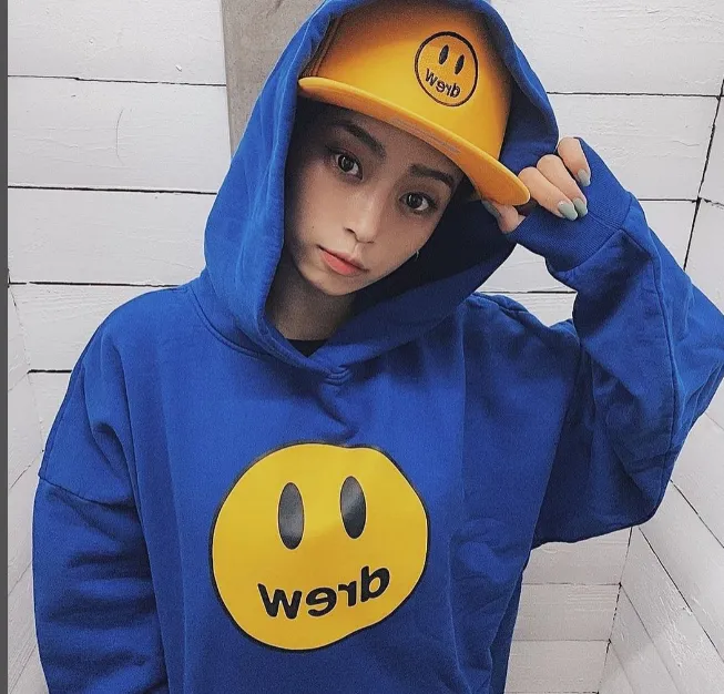 dream house 21 new color Mascot Hoodie Bieber same smiling face with plush hooded sweatshirt cream color blue black white yellow S M L XL