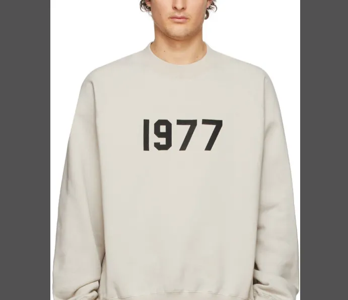 FEAR OF GOD ESSENTIALS CREWNECK 1977 Digital Printed Round Neck Hoodie Carbon Grey White S-XL