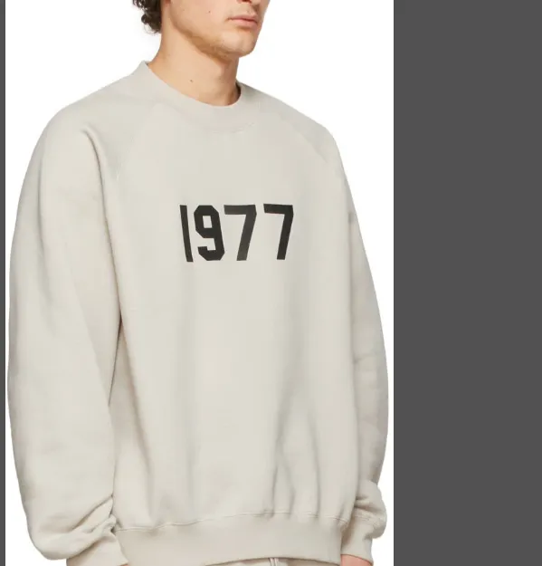 FEAR OF GOD ESSENTIALS CREWNECK 1977 Digital Printed Round Neck Hoodie Carbon Grey White S-XL