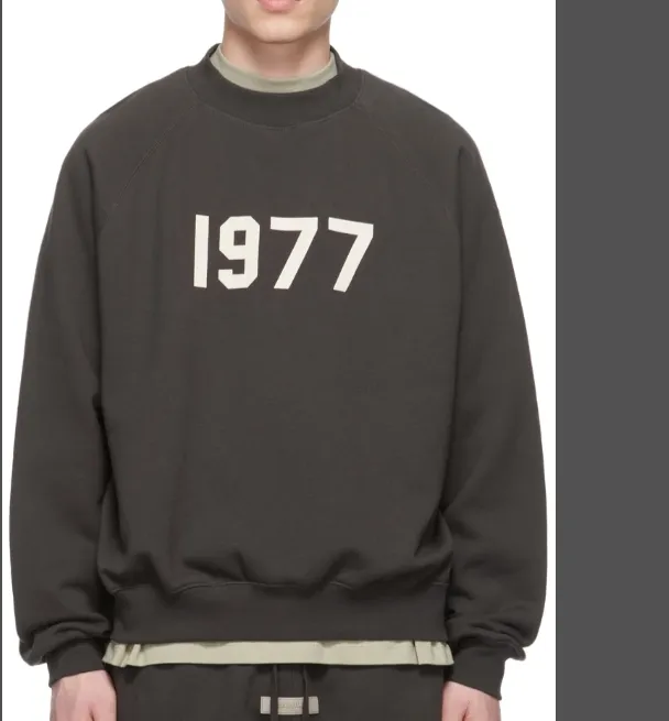 FEAR OF GOD ESSENTIALS CREWNECK 1977 Digital Printed Round Neck Hoodie Carbon Grey White S-XL