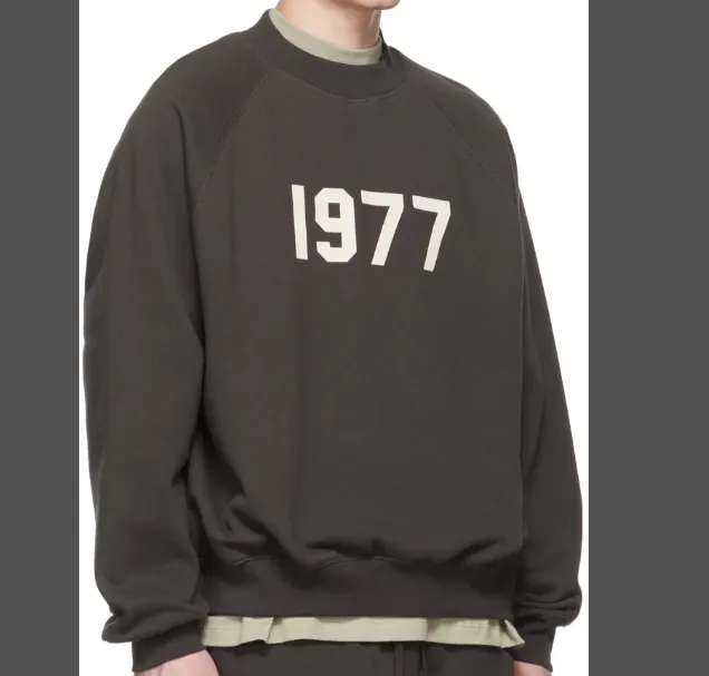 FEAR OF GOD ESSENTIALS CREWNECK 1977 Digital Printed Round Neck Hoodie Carbon Grey White S-XL