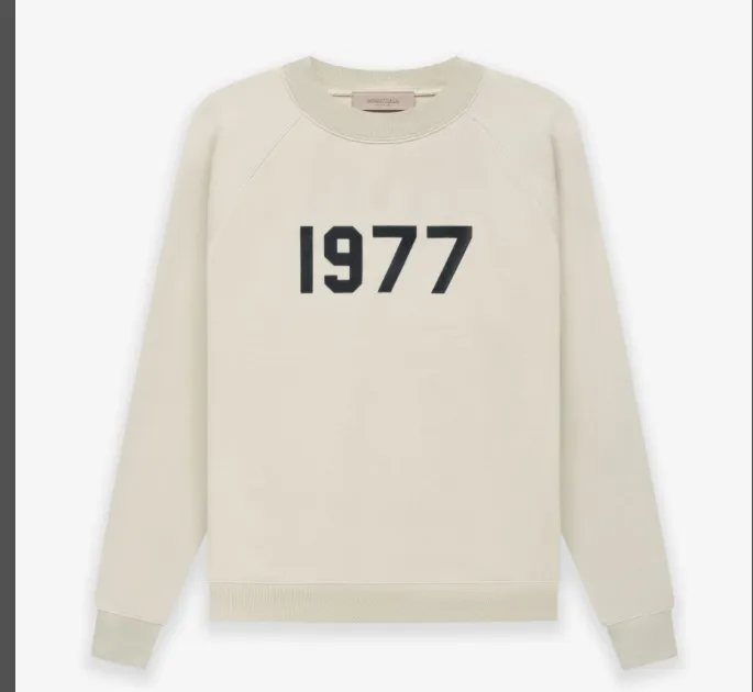 FEAR OF GOD ESSENTIALS CREWNECK 1977 Digital Printed Round Neck Hoodie Carbon Grey White S-XL