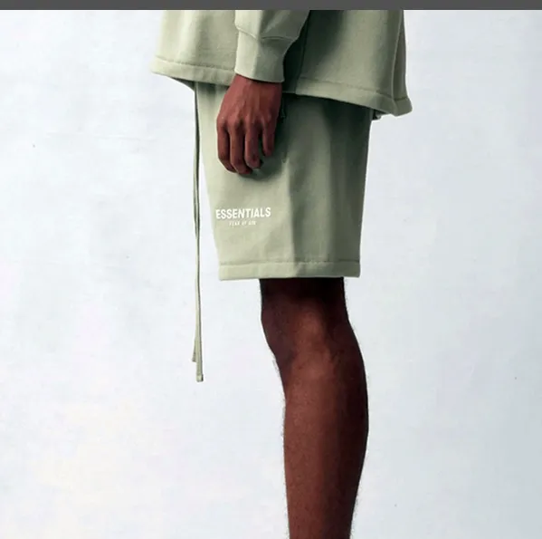 FEAR OF GOD ESSENTIALS FOG Double line Loose Plush Small LOGO Printed Drawstring Shorts Wheat Sea Foam Green S M L XL