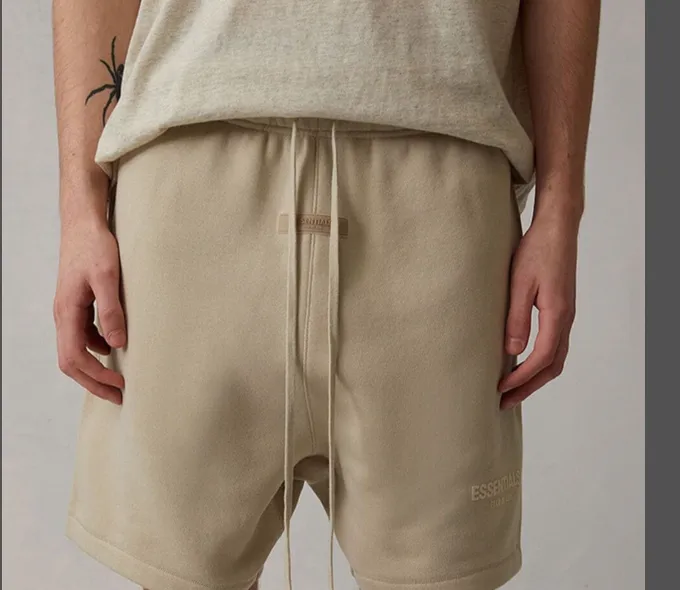 FEAR OF GOD ESSENTIALS FOG Double line Loose Plush Small LOGO Printed Drawstring Shorts Wheat Sea Foam Green S M L XL