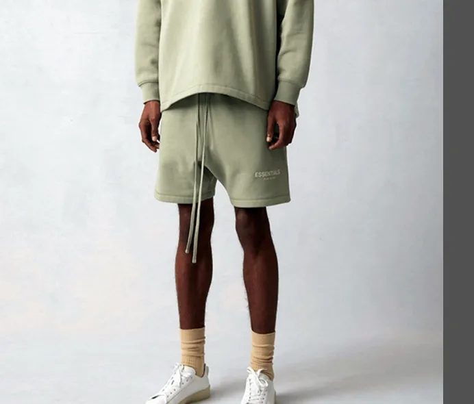 FEAR OF GOD ESSENTIALS FOG Double line Loose Plush Small LOGO Printed Drawstring Shorts Wheat Sea Foam Green S M L XL