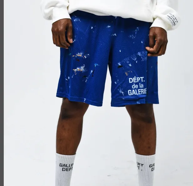 gallery dept color inkjet hand-painted French classic logo printed mesh sports drawstring shorts blue black S M L XL