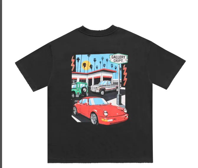 Gallery Dept Drive Thru Tee High Street Retro Back Painted Car Printed Short Sleeve T-shirt Black Brown S-XL