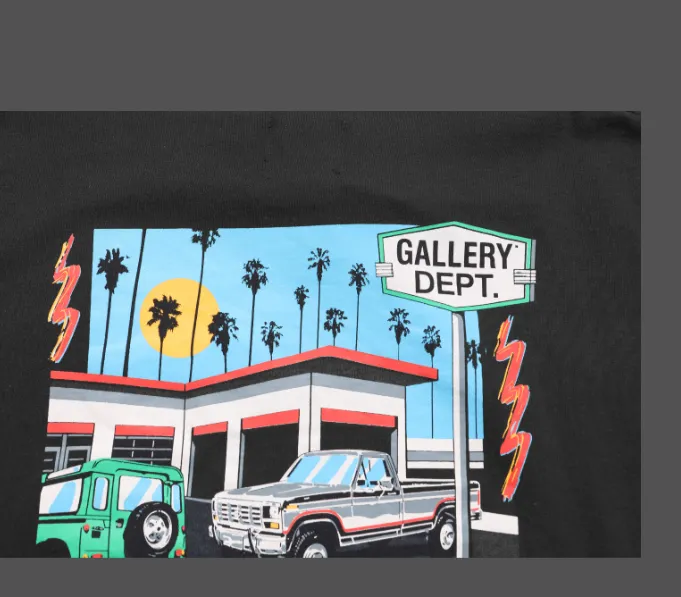 Gallery Dept Drive Thru Tee High Street Retro Back Painted Car Printed Short Sleeve T-shirt Black Brown S-XL