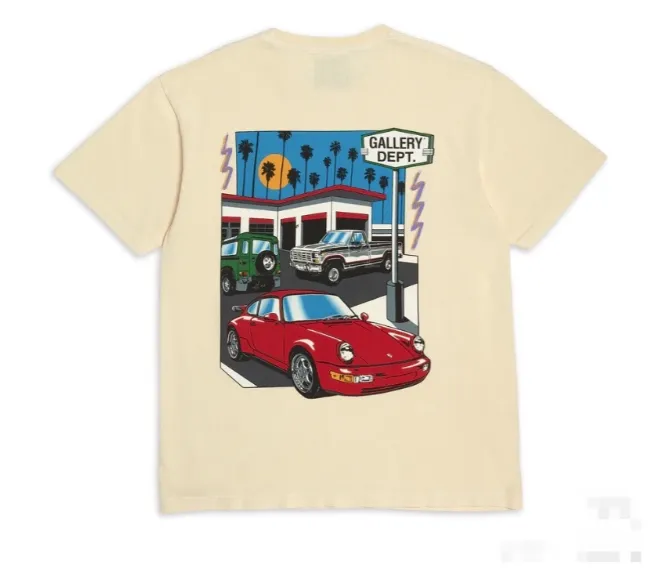 Gallery Dept Drive Thru Tee High Street Retro Back Painted Car Printed Short Sleeve T-shirt Black Brown S-XL