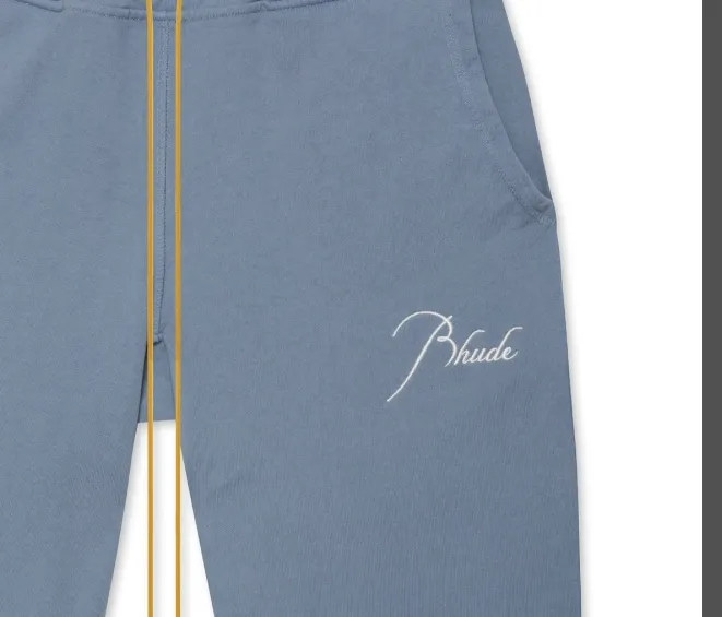 RHUDE Embroidered Slogan Logo Retro Drawstring Long Hair Hoop Pants Apricot Light Blue Flower Grey Black S-XL Size