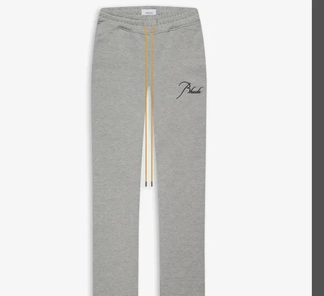 RHUDE Embroidered Slogan Logo Retro Drawstring Long Hair Hoop Pants Apricot Light Blue Flower Grey Black S-XL Size