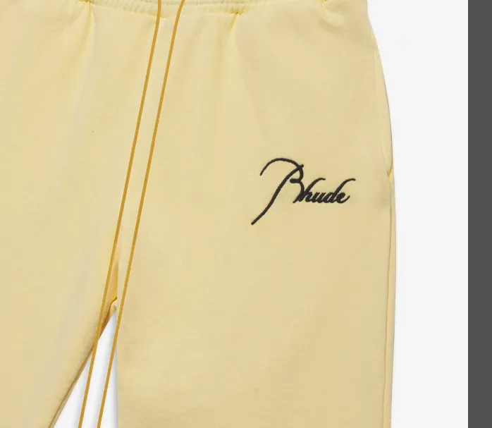 RHUDE Embroidered Slogan Logo Retro Drawstring Long Hair Hoop Pants Apricot Light Blue Flower Grey Black S-XL Size